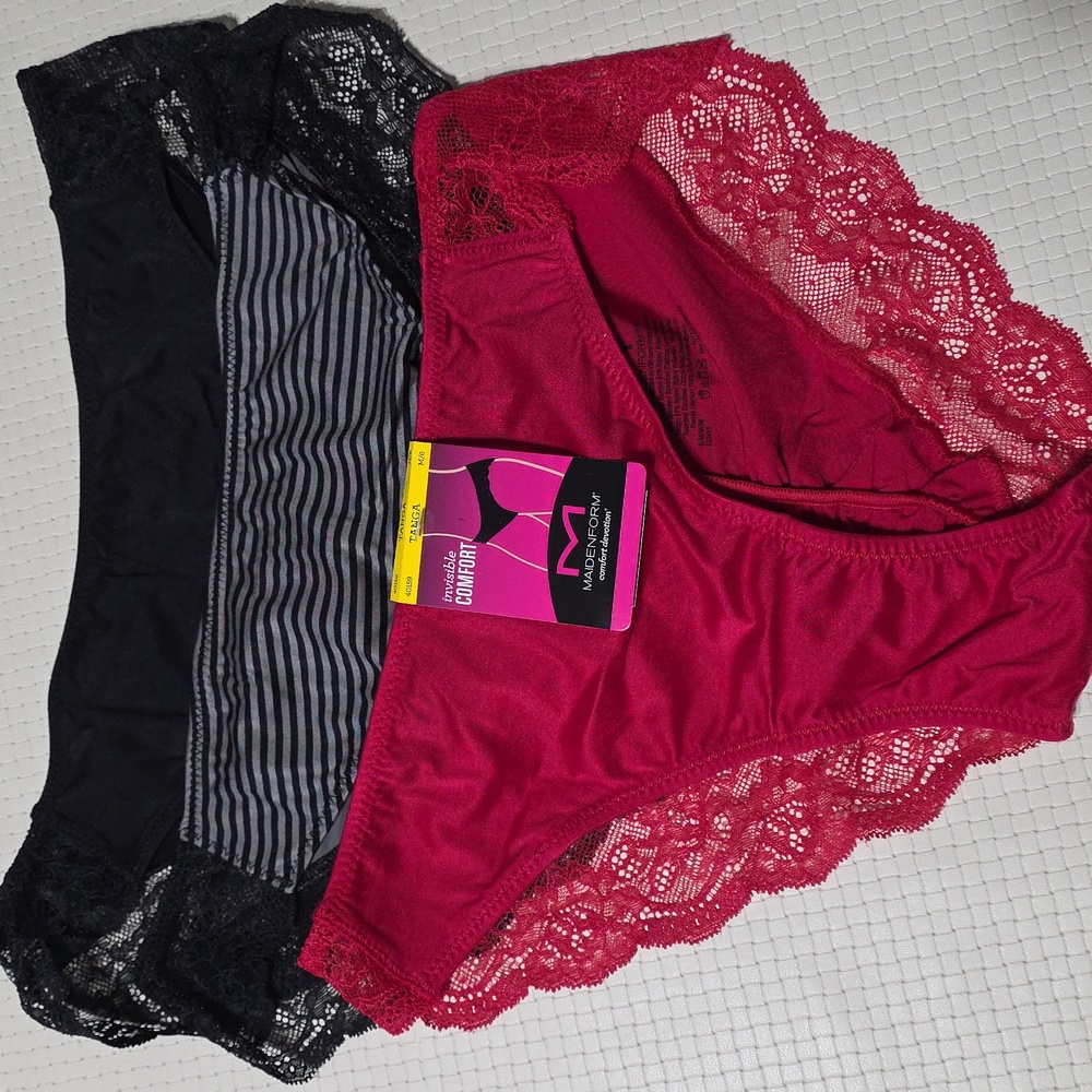 3 NWT Maidenform Invisible Comfort Tanga‎ Lace Trim Panties Size M/6